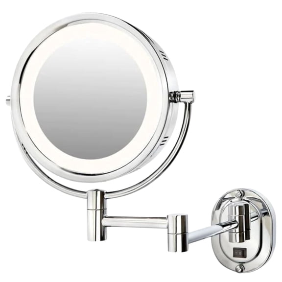 Jerdon Wall-Mounted Makeup Mirror with 5X Magnification - Chrome Makeup Mirror with LED Lights - Direct Wire - Model HL65CD