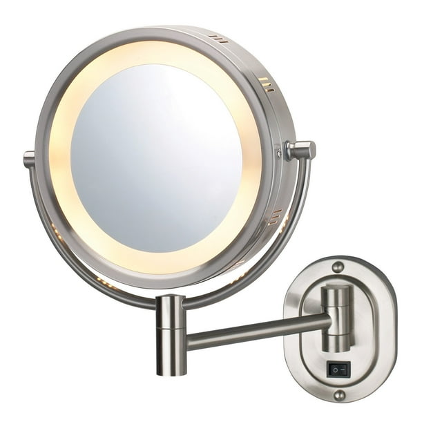 Jerdon 8inch Diameter Lighted Makeup Mirror, 5X1X Magnification