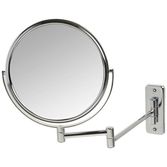 Jerdon Two-Sided Wall-Mounted Makeup Mirror - Makeup Mirror with 5X Magnification & Wall-Mount Arm - 8-Inch Diameter Mirror with Chrome Finish Wall Mount - Model JP7506CF