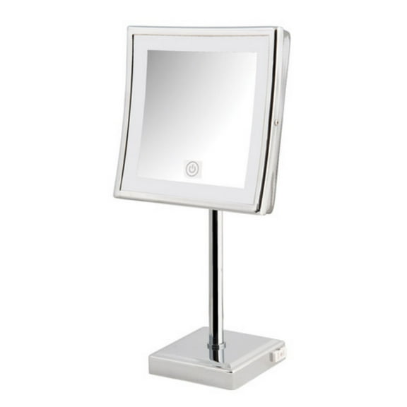 Jerdon 8 inch by 8 inch Lighted Tabletop Makeup Mirror, 5X Magnification in Chrome Finish, Variable LED Lighting- Model JRT880CL
