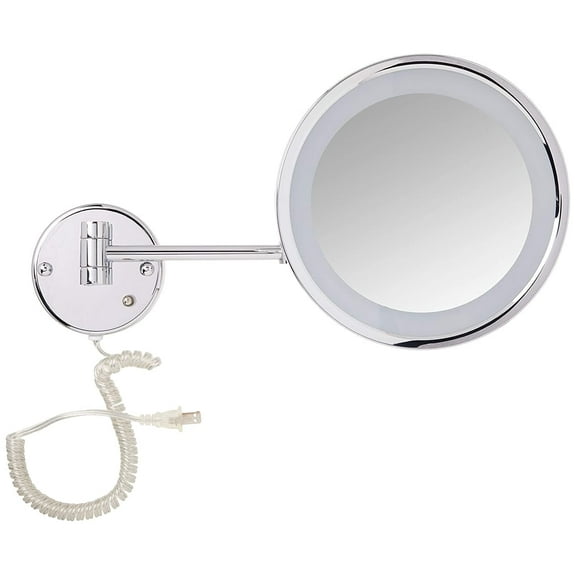 Jerdon Lighted Makeup Mirror - Corded Wall Mount Magnifying Mirror with LED Lights - Polished Chrome Finish - 9.5-Inch Diameter - Model HL1016CL