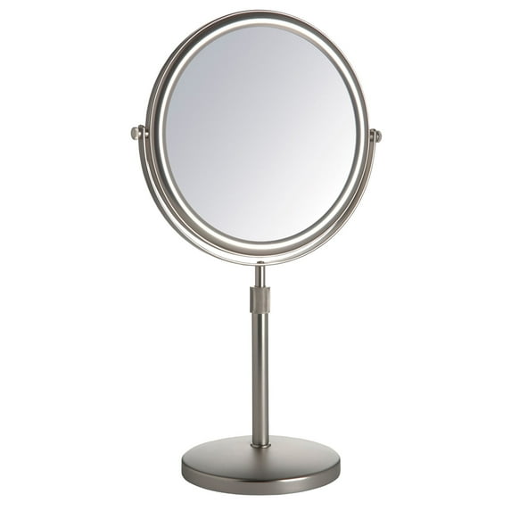 Jerdon 9" Diameter Tabletop Makeup Mirror, Adjustable Height, 5X-1X Magnification, Nickel Finish-Model JP4045N