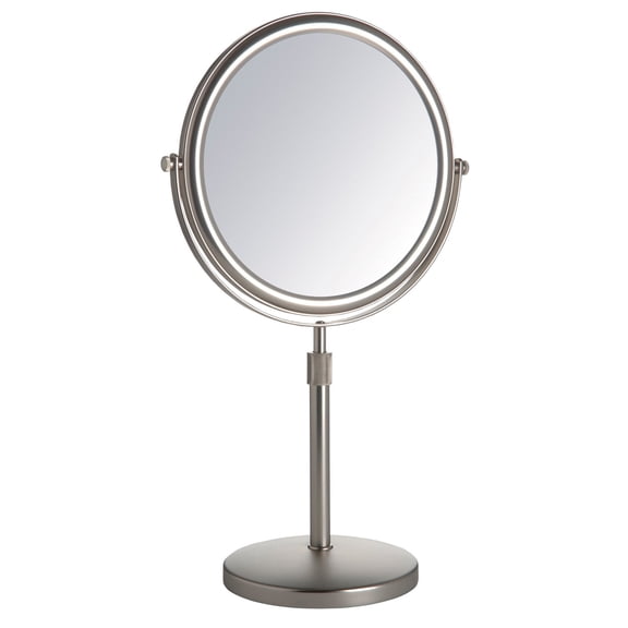 Jerdon 9" Diameter Tabletop Makeup Mirror, Adjustable Height, 5X-1X Magnification, Nickel Finish-Model JP4045N