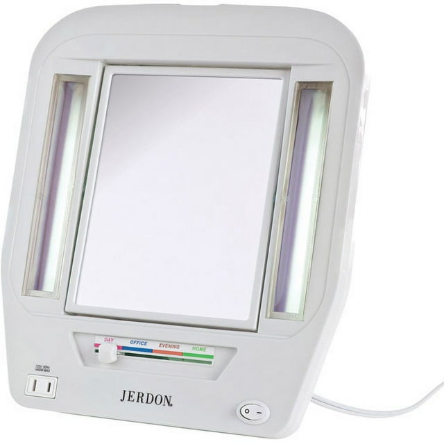 Jerdon Euro Tabletop 2Sided Lighted Makeup Mirror with 5x
