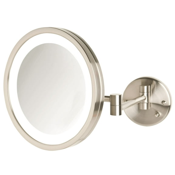 Jerdon Lighted Makeup Mirror - Corded Wall Mount Magnifying Mirror with LED Lights - Brushed Nickel Finish - 9.5-Inch Diameter - Model HL1016NL