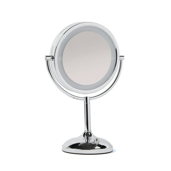 Jerdon Lighted Tabletop Mirror with 10X/1X Magnification - LED Lighted Makeup Mirror with Multiple Light Settings in Chrome Finish - 8.5-Inch Diameter Vanity Mirror - Model JS8510BC