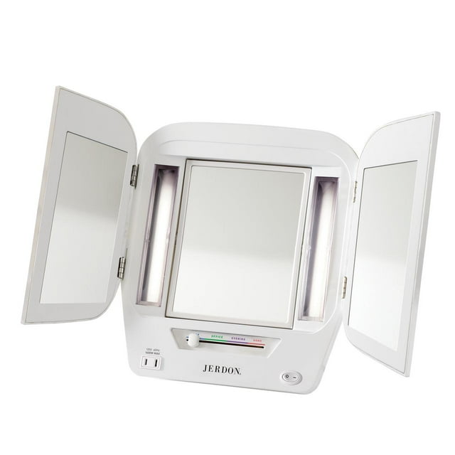 Jerdon Modern TriFold Makeup Mirror with Lights Vanity Mirror with 5X 1X Magnification