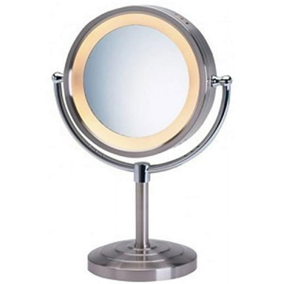 Jerdon Style HL745NC 8.5 in.- 5X-1X Lighted Table Top Mirror- Nickel- Height 15 in.