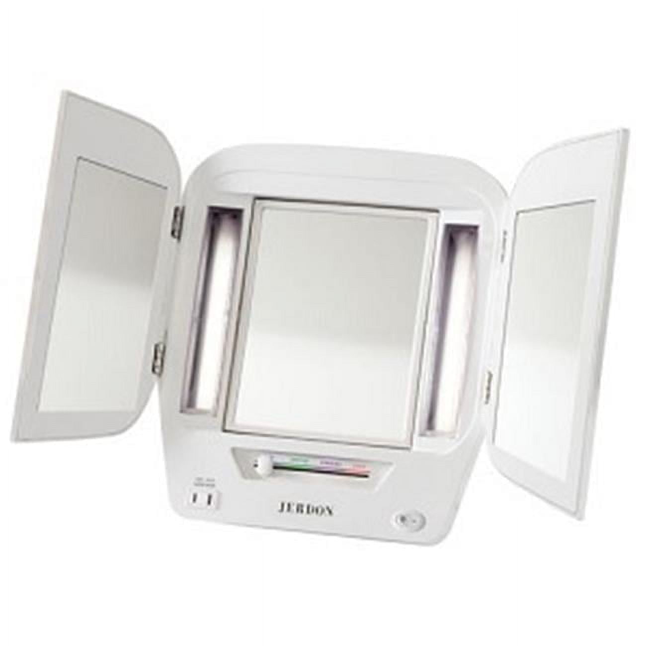 Elegant White Tri-Fold Countertop Vanity Mirror with 5X Magnification