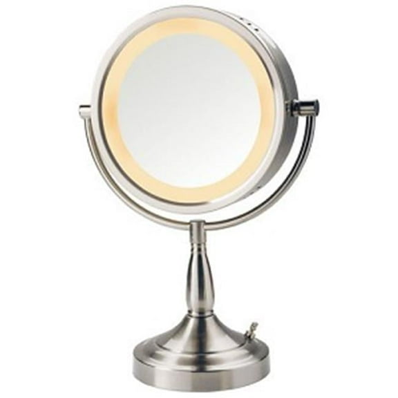 Jerdon Style LT856N 8.5 in.- 7X1X Lighted Table Top Mirror- Nickel- Height 16 in.