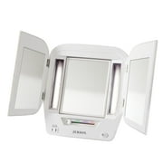 Jerdon Tri-Fold Makeup Beauty Mirror-5X Magnification وإعدادات الإضاءة المتعددة - White-Model JGL10W