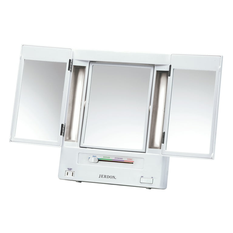 Jerdon Professional Tri Fold Vanity Mirror 5X 1X Magnifying with Outlet Foldable JGL9W Walmart