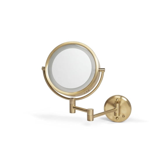Jerdon Wall-Mounted Makeup Mirror with LED Lighting - 8.5" Round Mirror Frame - Gold Finish - 8X Magnification - Direct Wire - Model HL75BGD