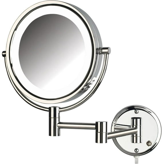 Jerdon Wall-Mounted Makeup Mirror With Lights - Chrome Lighted Makeup Mirror with 8X Magnification - Model HL88CL