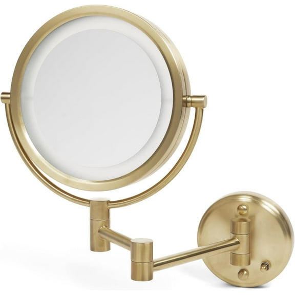 Jerdon Wall-Mounted Makeup Mirror With Lights - Direct-Wired Lighted Makeup Mirror with 8X Magnification & Gold Finish - Model HL88BGLD