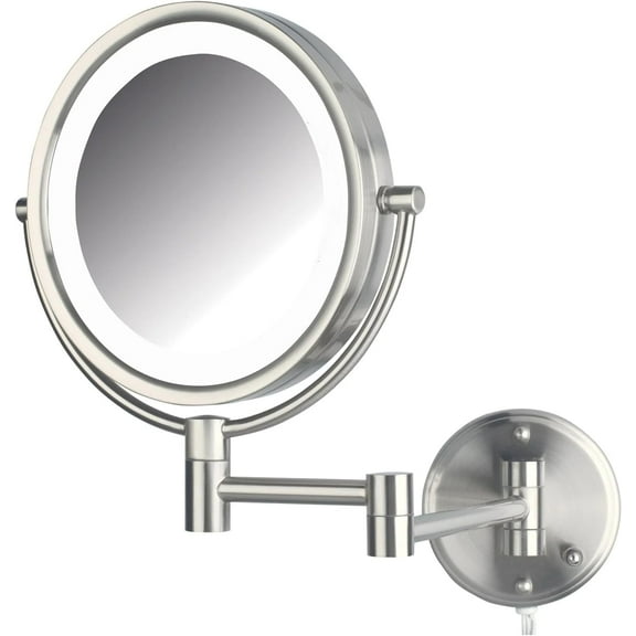 Jerdon Wall-Mounted Makeup Mirror With Lights - Nickel Lighted Makeup Mirror with 8X Magnification - Model HL88NL