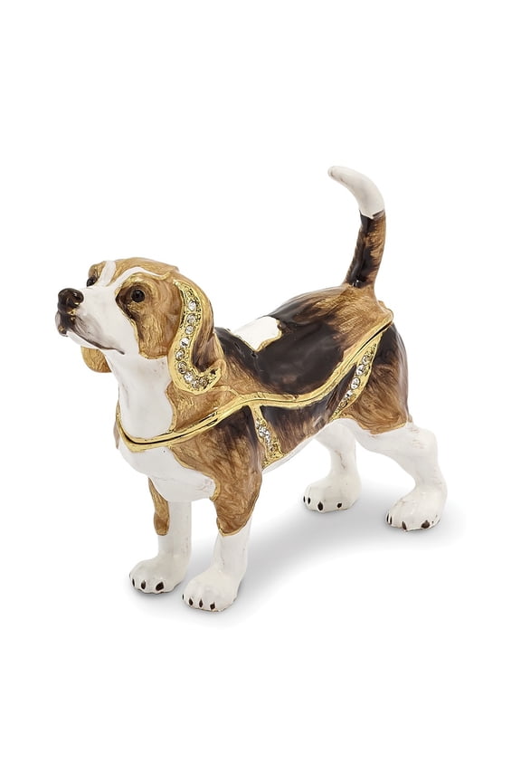 Jere Luxury Giftware Bejeweled BEAUREGARD Beagle Pewter and Enamel Trinket Box and Matching Pendant Charm