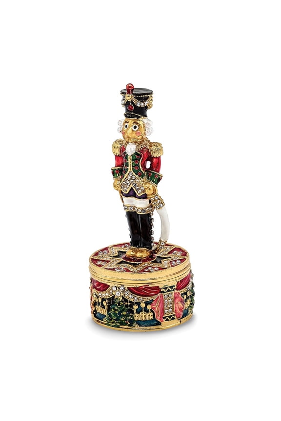 Jere Luxury Giftware Bejeweled CHRISTOPH Nutcracker Pewter and Enamel Trinket Box and Matching Pendant Charm