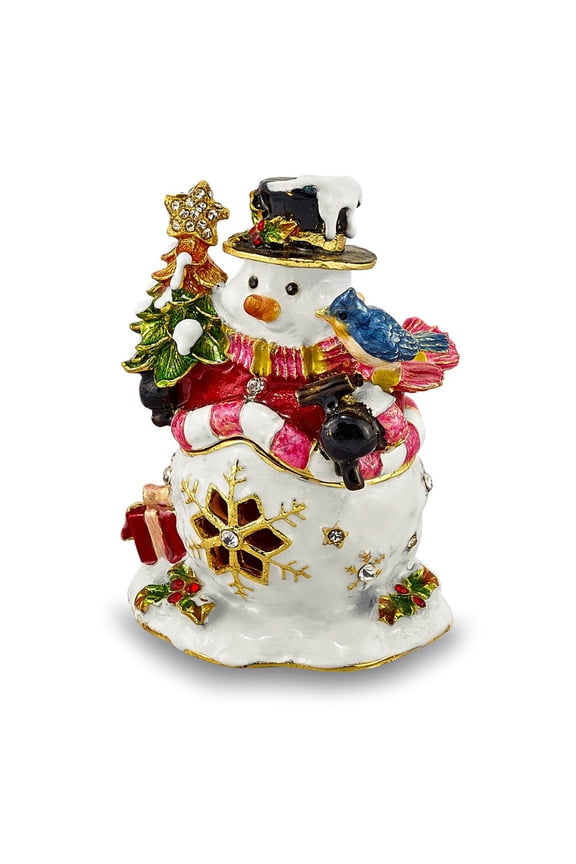 Jere Luxury Giftware Bejeweled HOLLY JOLLY Snowman Pewter and Enamel Trinket Box and Matching Pendant Charm