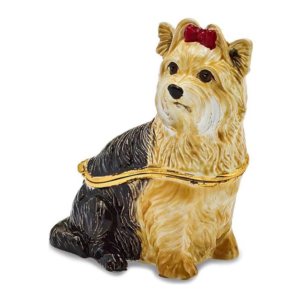 LUXURY GIFTWARE BY JERE Jere Luxury Giftware Bejeweled KIMBERLY Yorkshire Terrier Pewter and Enamel Trinket Box and Matching Pendant Charm
