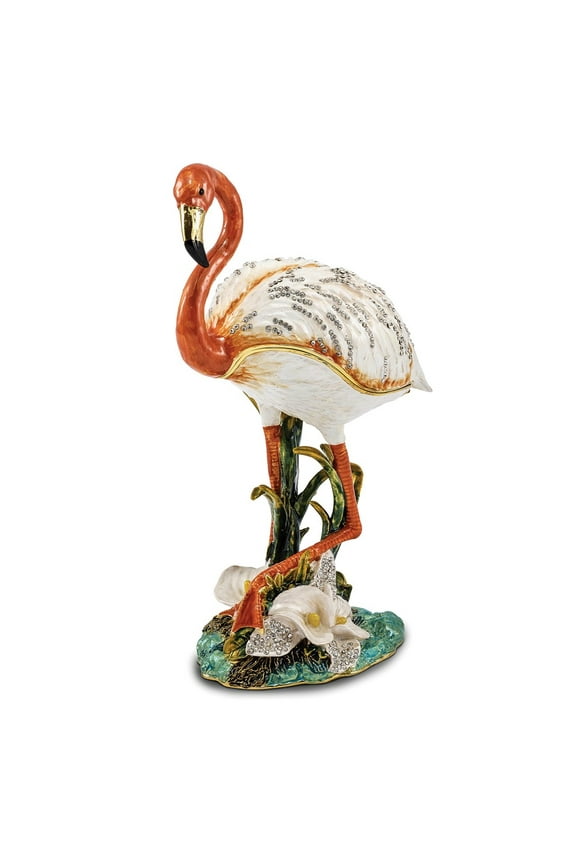 Jere Luxury Giftware Bejeweled MANGO Large Flamingo Pewter and Enamel Trinket Box and Matching Pendant Charm