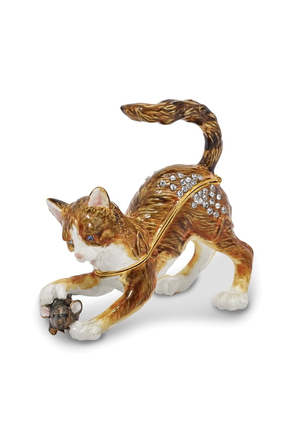 Jere Luxury Giftware Bejeweled THOM & JERE Cat & Mouse Pewter and Enamel Trinket Box and Matching Pendant Charm
