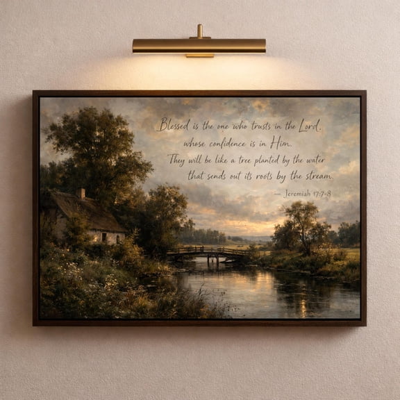 Jeremiah 17:7-8 Christian Wall Art, Tree Planted by Water Scripture Art, Moody Landscape Bible Verse Canvas, Large Canvas Faith Wall Decor