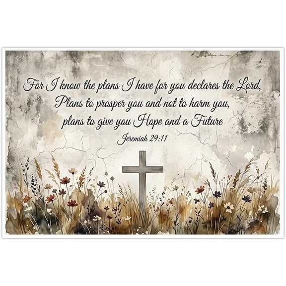 Jeremiah 29:11 Bible Verse Canvas Wall Art Christian Cross Floral Posters Inspirational Scripture Quotes Prints for Living Room Bedroom Home Decor Rustic Farmhouse