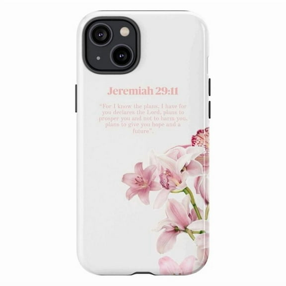 Jeremiah 29:11 Bible Verse Phone Case with Pink Flowers – Inspirational Christian Quote Protective Phone Cover for iPhone 16 15 14 13 12 11 Pro Max Plus Mini
