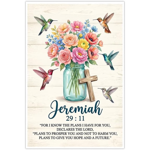 Jeremiah 29-11 Bible Verse Rustic Farmhouse Mason Jar Floral Wall Poster