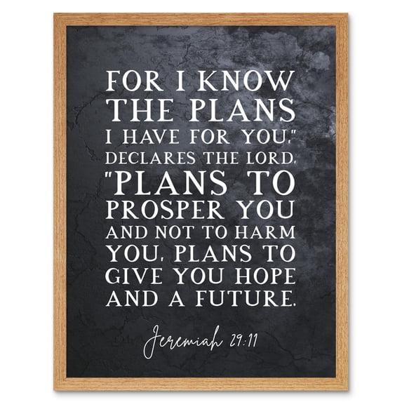 Jeremiah 29:11 I Know The Plans I have For You Plans to Give You Hope Christian Bible Verse Quote Scripture Typography Art Print Framed Poster Wall Decor 12x16 inch