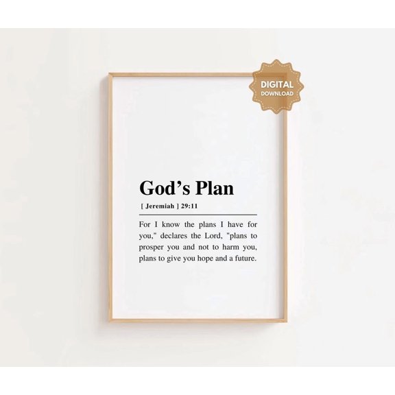 Jeremiah 29:11 NIV For I know the Plan, Hope and a Future, God's Plan, Bible Verse Wall Art, Christian Wall Art Print, Scripture Unframed Paper Print