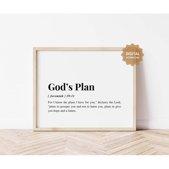 Jeremiah 29:11 NIV For I know the Plan, Hope and a Future, God's Plan, Horizontal Bible Verse, Christian Wall Art Print, Scripture Unframed Paper Print