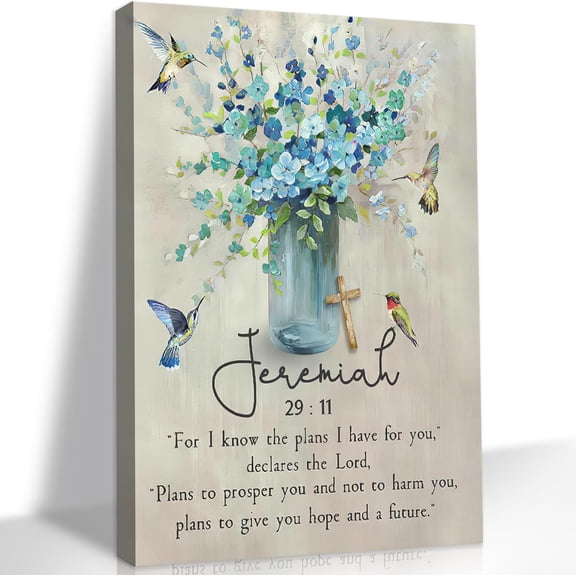 Jeremiah 29:11 Scripture Canvas, For I Know The Plans Bible Verse Floral Print, Christian Decor