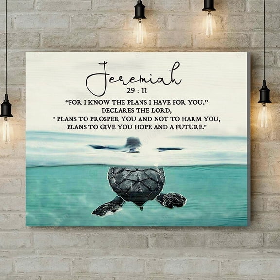 Jeremiah 29:11 Turtle Canvas Print, Coastal Christian Wall Art, Inspirational Home Decor