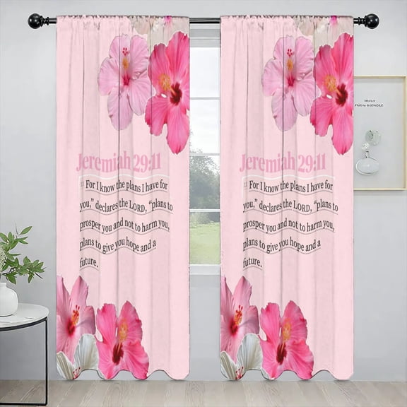 Jeremiah 29 Pink Hibiscus Bible Verse Custom Window Curtains 52 x 84 Inch Set of 2 Panels