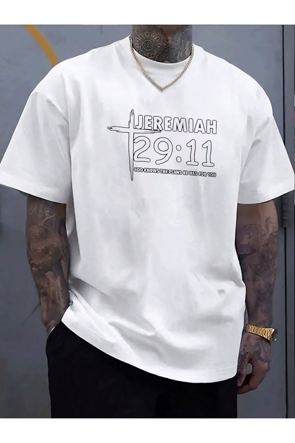 Jeremiah 2911 Graphic Men's Pattern Print Pure Cotton TShirt Inspirational Religious Style Tee For Everyday Comfort & Casual Wear Perfect Gift For FaithBased Men Soft Breathable Pr