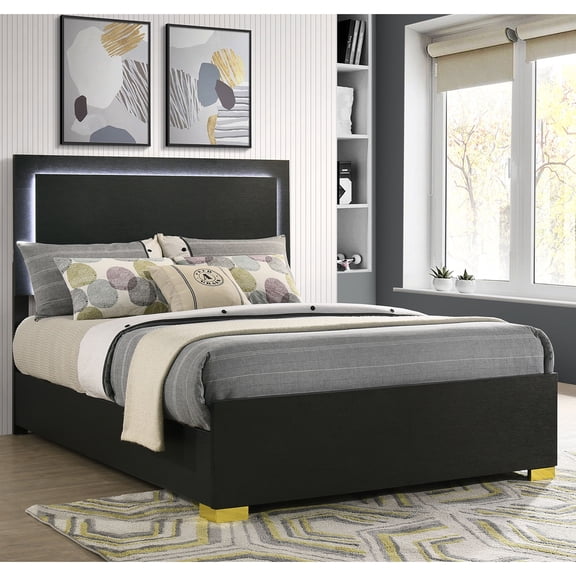Jeremiah Black Wood Full LED Panel Bed
