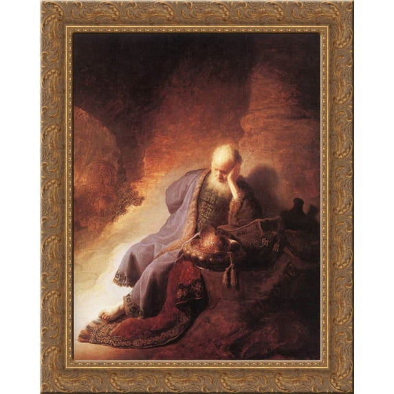 Jeremiah Lamenting the Destruction of Jerusalem 20x23 Gold Ornate Wood Framed Canvas Art by Rembrandt