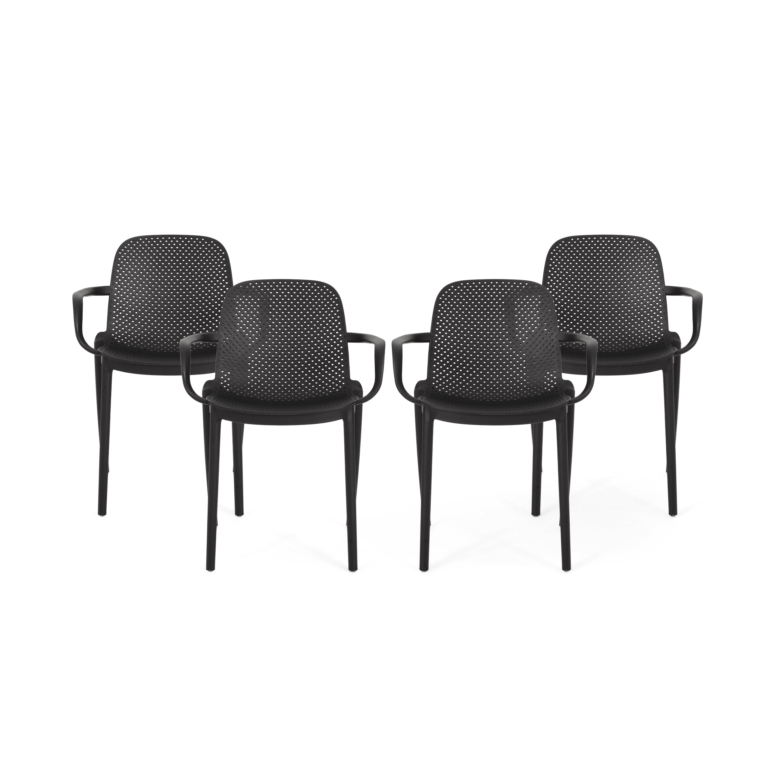 Jeremiah Outdoor Modern Stacking Dining Chair, Set of 4, Black