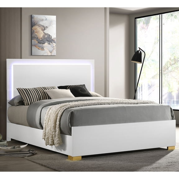 Jeremiah White Wood Eastern King LED Panel Bed