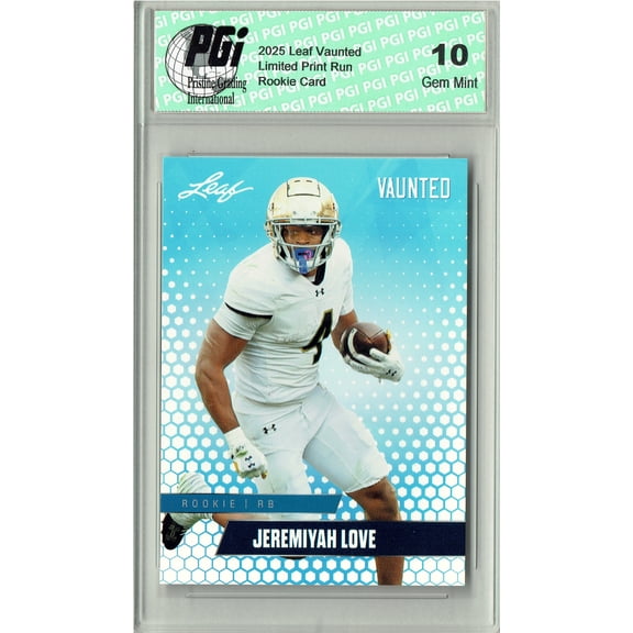Jeremiyah Love Rookie Card Notre Dame / Arizona PGI 10 Football Trading Card 2025 Leaf Vaunted #V-09 Only 5k Made