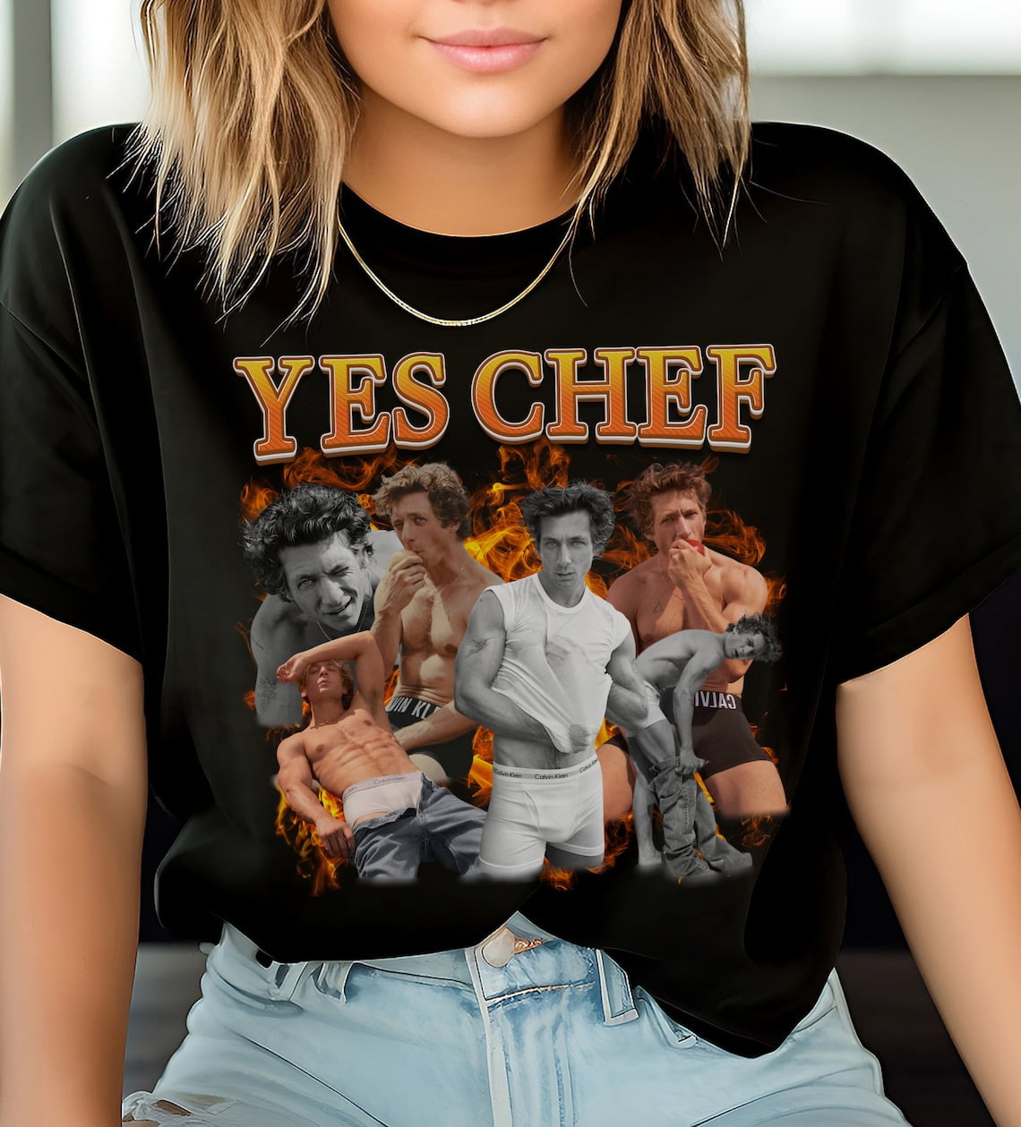 Jeremy Allen White Calvin Klein Yes Chef shirt tshirt 90s bootleg retro ...