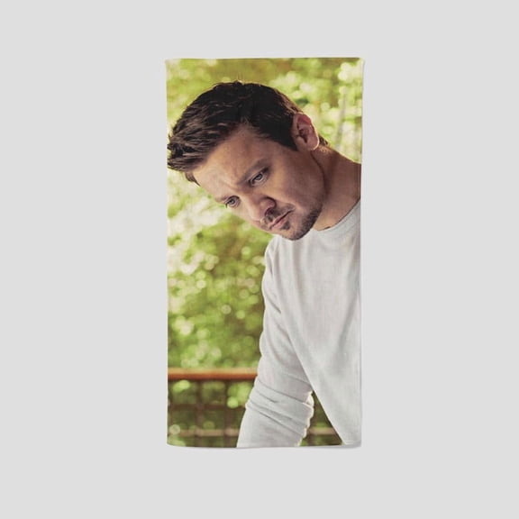 Jeremy Renner presents a unique single-sided towel, an ideal custom gift for fans. Perfect for gym, yoga, boxing, and sunbathing, it measures 13.8"x28.7".