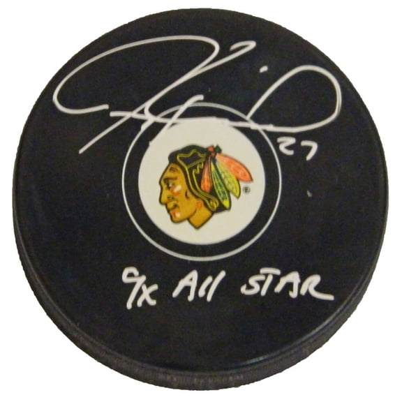 Jeremy Roenick Signed Blackhawks Logo Hockey Puck w/9x All Star
