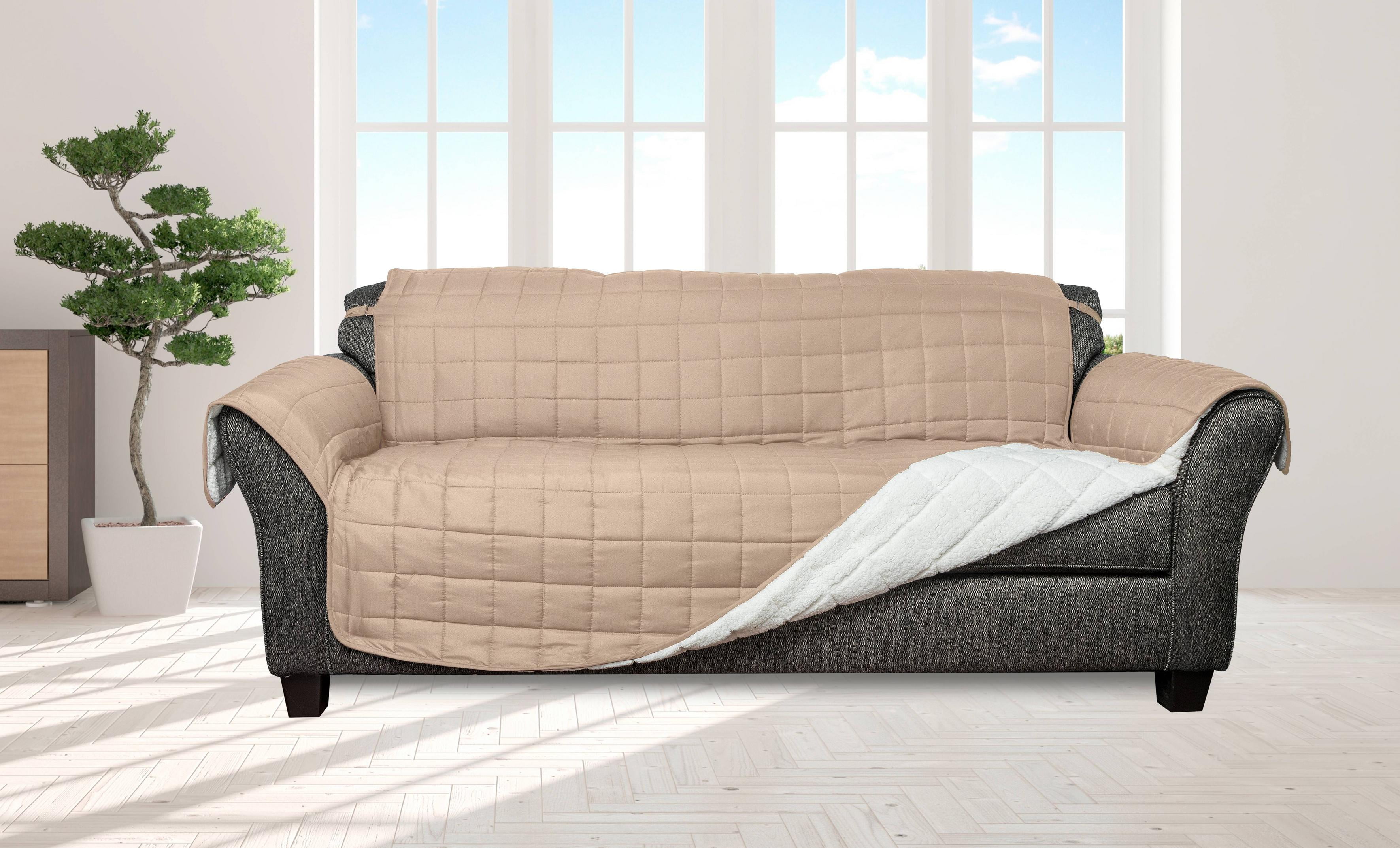 Jeremy Sherpa Reversible Waterproof Sofa Cover in Taupe