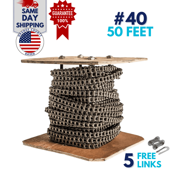 Jeremywell 40 SS Stainless Steel Roller Chain 50 Feet with 5 Connecting Links