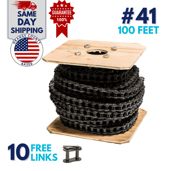 Jeremywell 41 Roller Chain 100 Feet with 10 Connecting Links for Go Karts, Mini Bikes, Scooters, ATV, MTV, Dirt Bike and Other Industrial Machinery