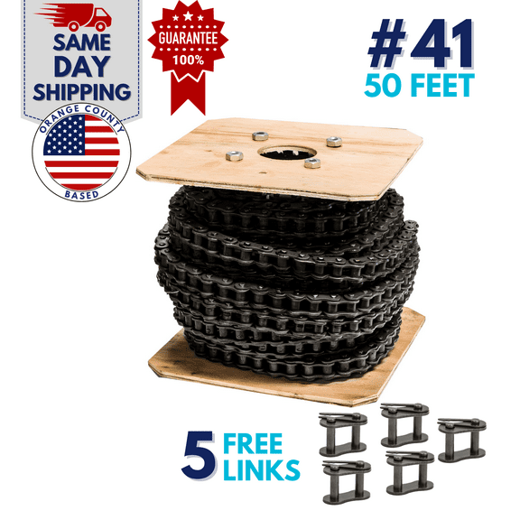Jeremywell 41 Roller Chain 50 Feet with 5 Connecting Links for Go Karts, Mini Bikes, Scooters, ATV, MTV, Dirt Bike and Other Industrial Machinery