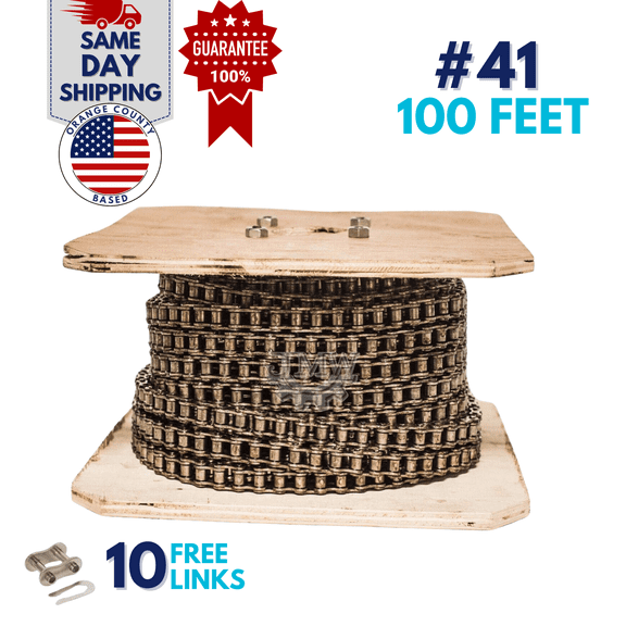 Jeremywell 41NP Nickel Plated Roller Chain 100 Feet with 10 Connecting Links, Heat Treated, Corrosion Resistant, Eliminates Stress Cracking, unwanted wear, and Easy Corrosion